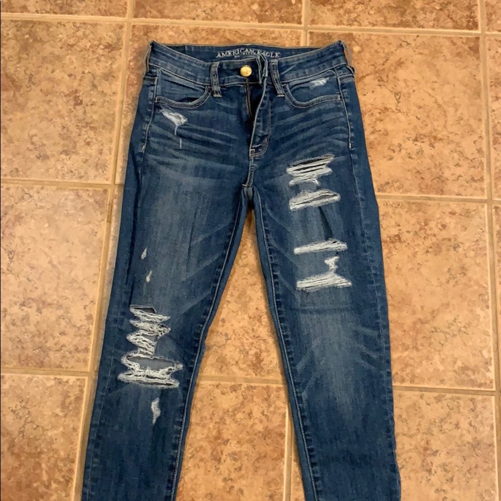 American Eagle high rise super stretch distressed